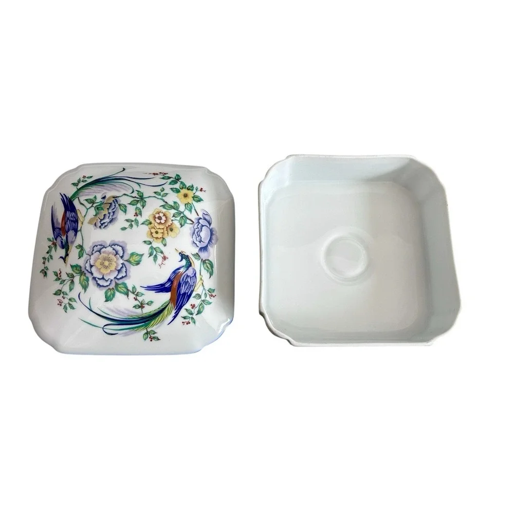 Limoges France Birds Of‎ Paradise Trinket Box Vanity Dresser Porcelain Square